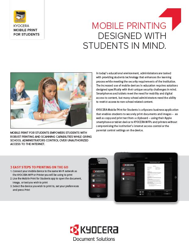 Kyocera, Software, Mobile, Cloud, Mobile Print For Students, education, Poynter's Business Solutions