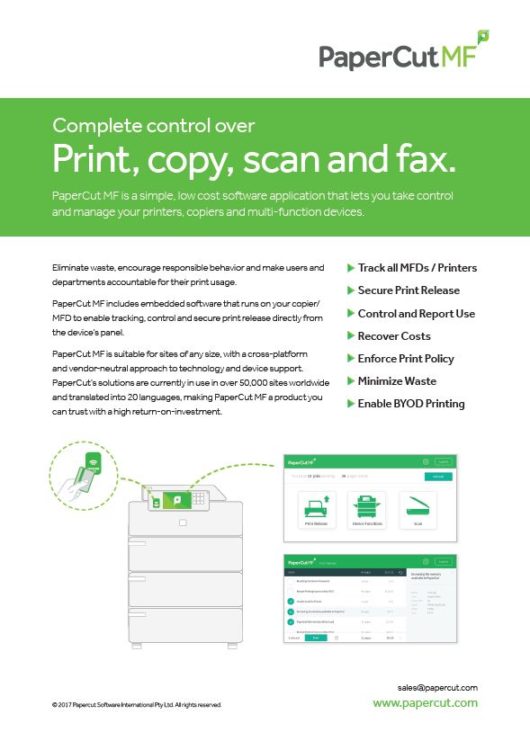 Papercut, Mf, Fact Sheet, Poynter's Business Solutions