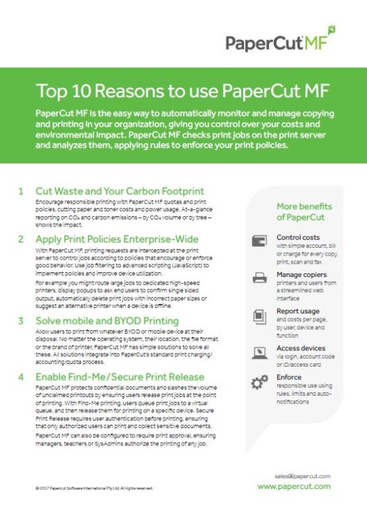 Top 10 Reasons, Papercut Mf, Poynter's Business Solutions